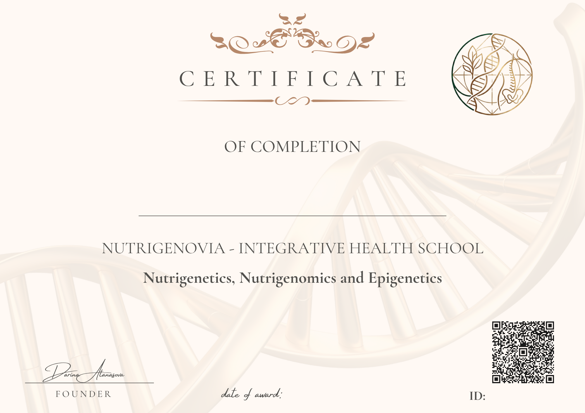 NUTRIGENOVIA certificate of completion
